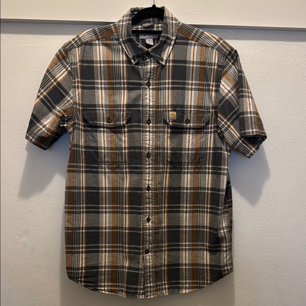 Carhartt Men's Plaid Short Sleeve Shirt - Brown and Gray